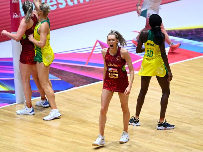 Helen Housby of Engand celebrates after scoring in final play to draw the game. Picture: Alex Davidson/Getty Images