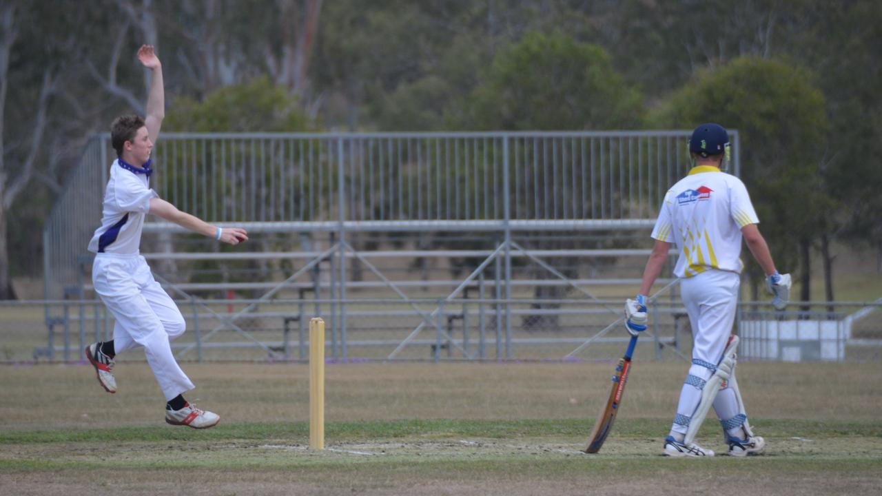 Nanango Scorpion's Aiden Cavanough serves the ball during the senior cricket match in Wondai on Saturday, November 16. (Photo: Jessica McGrath)