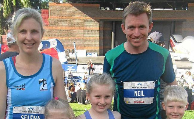 Selena and Neil Vickers and their children Gemma, Larissa and Liam after the 2011 Brisbane Running Festival. Picture: Contributed