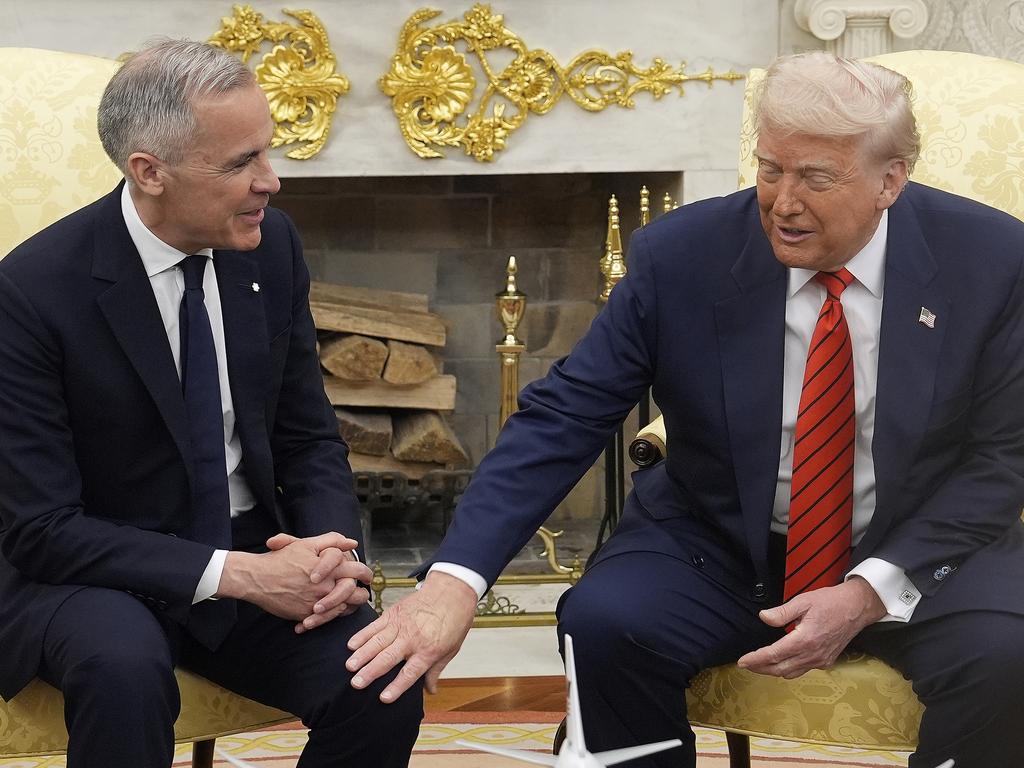Canada Prime Minister Mark Carney and U.S. President Donald Trump engage in a meeting at the White House. Picture: Adrian Wyld/The Canadian Press via AP