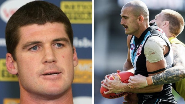 Jonathan Brown (left) believes Port Adelaide has been treated harshly in the AFL finals draw. Photos: Getty Images