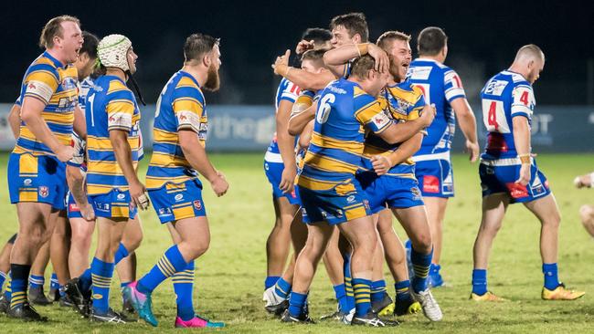 Norths celebrate their Round 5 Rugby League Ipswich A-Grade win over Brothers at Raceview. The team has suffered another key injury. Picture: Bruce Clayton