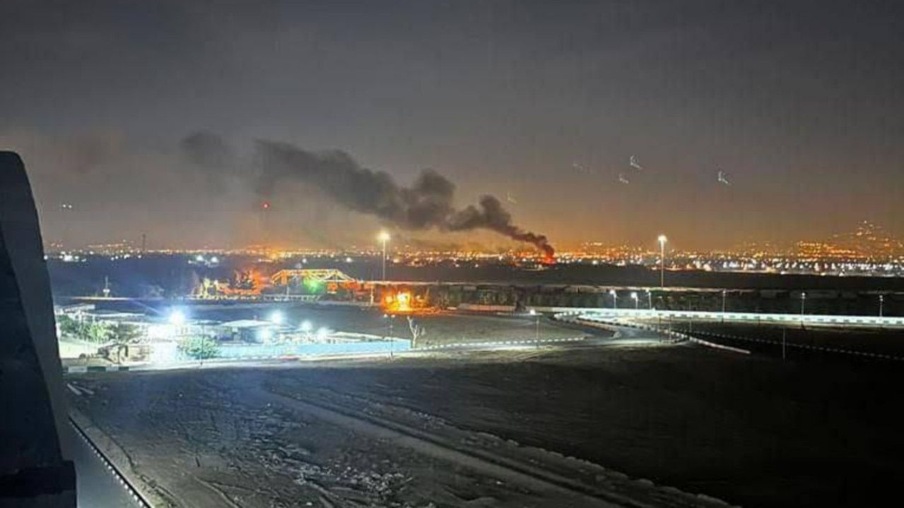 Smoke can be seen rising from the target of an Israeli missile strike on Iran. Picture: X @sentdefender