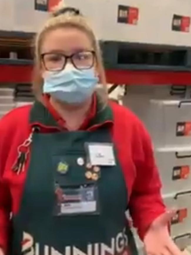 A woman has filmed her own meltdown over COVID-19 masks at a Bunnings store in Victoria. Picture: Supplied