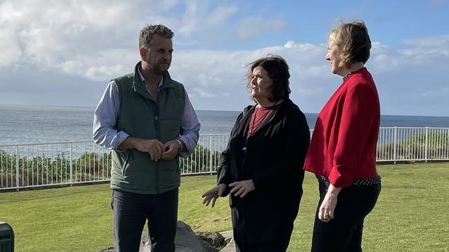 Transport Minister Andrew Constance, South Coast state Liberal MP Shelley Hancock and Transport for NSW's Sam Knight on Monday.