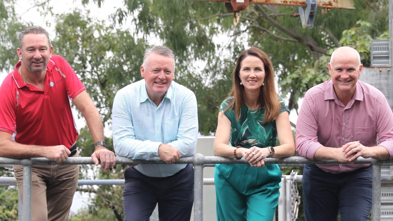 Member for Barron River, Craig Crawford, Member for Cairns, Michael Healy, Cairns Mayor, Amy Eden and Water Minister, Glenn Butcher at the Freshwater Treatment Plant on Thursday, June 27, 2024. Picture: Samuel Davis