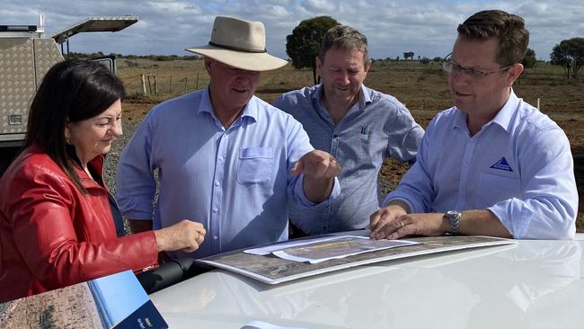 Isaac Mayor Anne Baker, Resources Minister Scott Stewart, Isaac Regional Council CEO Jeff Stewart-Harris and Whitehaven Coal project director Todd Harrington on a visit of the site earlier this year. Picture: Contributed