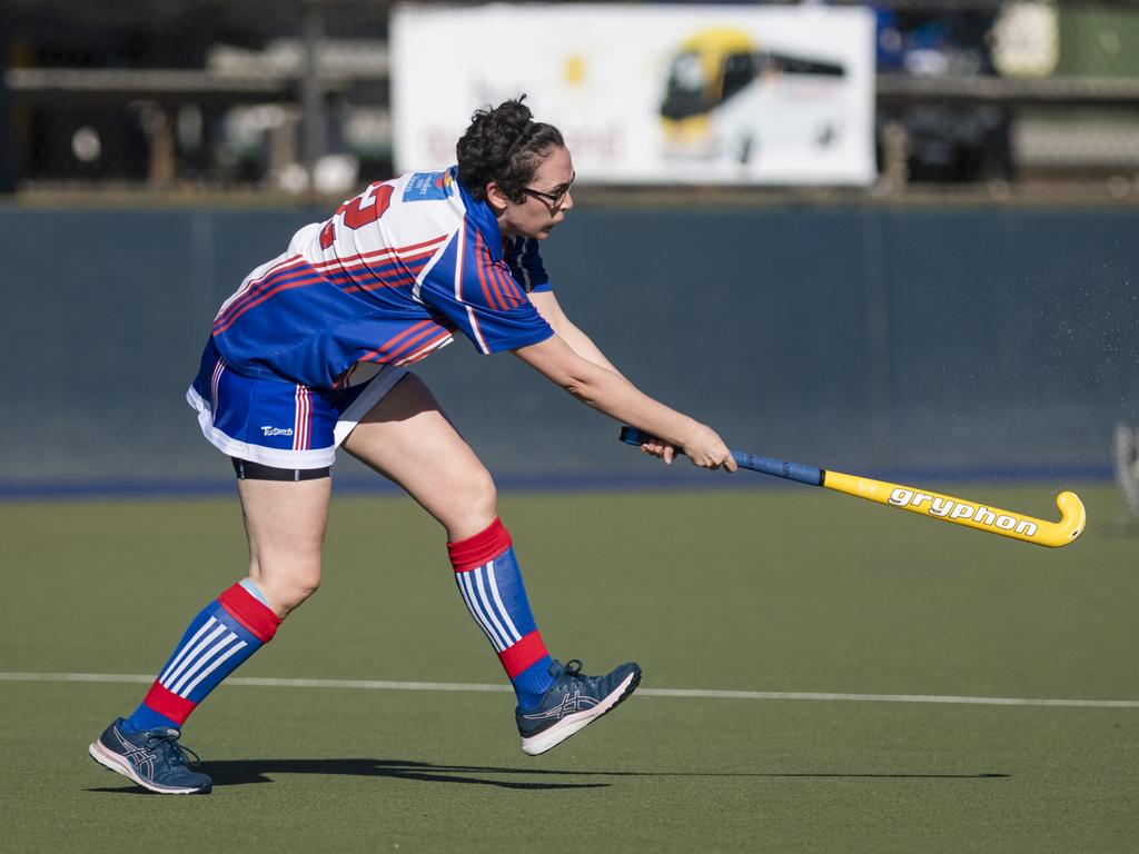 Samie Archer of Rangeville against Norths in A4 women Presidents Cup hockey at Clyde Park, Saturday, May 27, 2023. Picture: Kevin Farmer