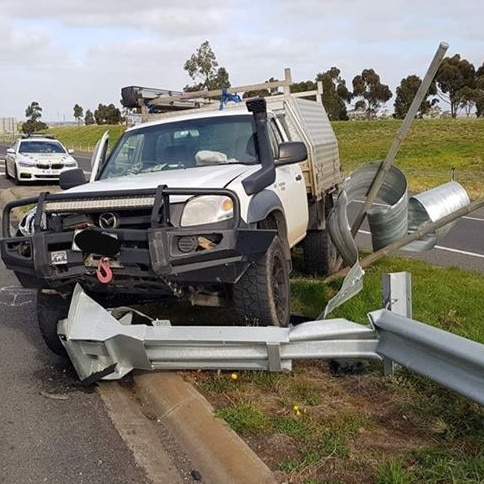 A police image of the crash which left a Diggers Rest man blaming his dog.