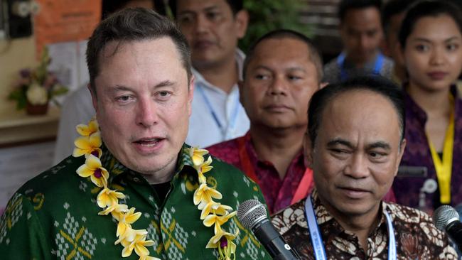 Tech billionaire Elon Musk during a ceremony held to inaugurate satellite unit Starlink at a community health centre in Denpasar, on Indonesia's resort island of Bali, in May. Picture: Sonny Tumbelaka/AFP