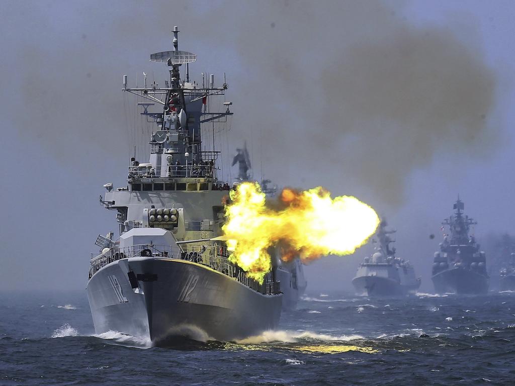 China’s Harbin (112) guided missile destroyer takes part in a week-long China-Russia Joint Sea-2014 navy exercise at the East China Sea off Shanghai, China. Picture: AP