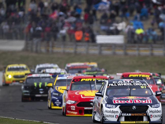 Shane van Gisbergen wins the Tyrepower Tasmania SuperSprint Event 3 of the Virgin Australia Supercars Championship, Symmons Plains Raceway, Tasmania. Australia. 7th April 2019. Picture: MARK HORSBURGH