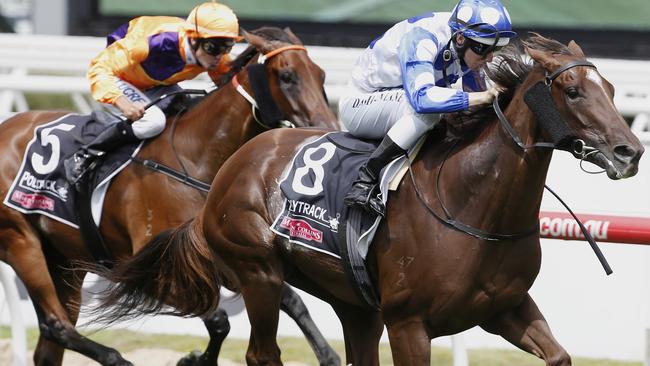 Catch A Fire burns off her rivals in the Armanasco Stakes Stakes. Picture: Michael Klein