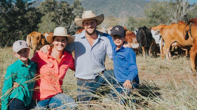 Queensland cattle farmers, from left, Will, Jacynta, Adam and Sam Coffey..