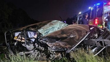 Two men were hospitalised after a two-vehicle crash on the Leichhardt Highway at Condamine.