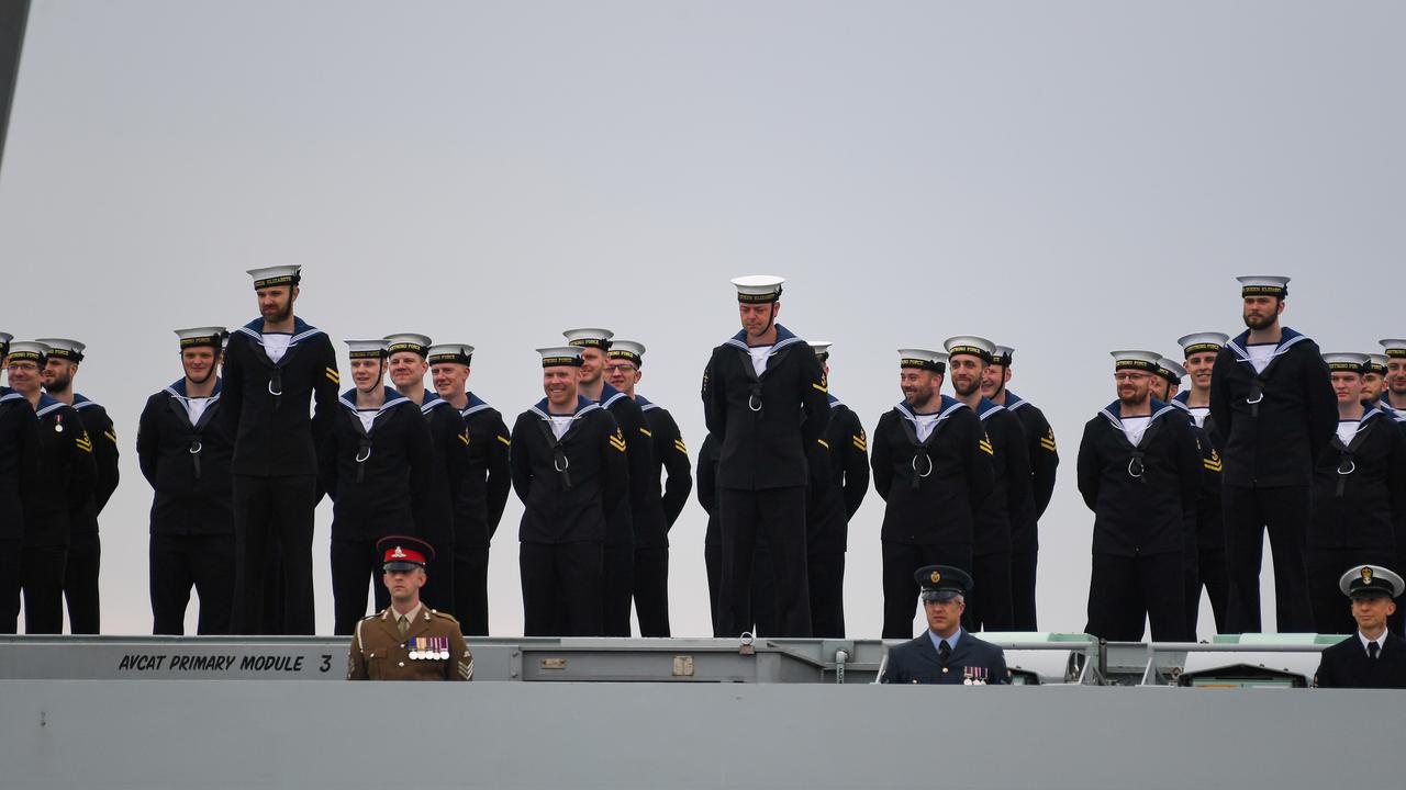 HMS Queen Elizabeth leaves Portsmouth on May 1, 2021. Picture: Finnbarr Webster/Getty Images