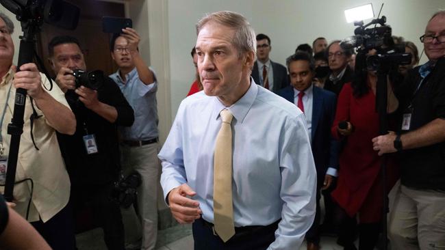 Jim Jordan arrives on Tuesday for a meeting with the Florida Republican delegation regarding the speaker’s race. Picture: AFP