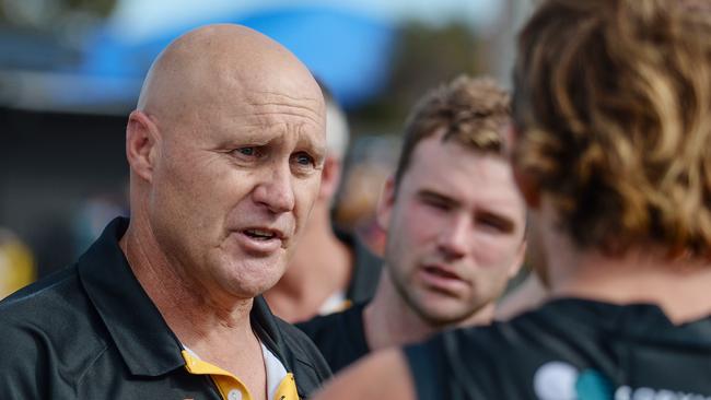 Glenelg is finals bound but coach Brett Hand will hope to turn the Tigers’ form around against the Dogs. Picture: Brenton Edwards