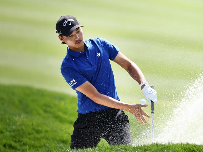 Min Woo Lee plays a shot out of a bunker during the second round of the Players Championship. Picture: Jared C. Tilton/Getty Images/AFP