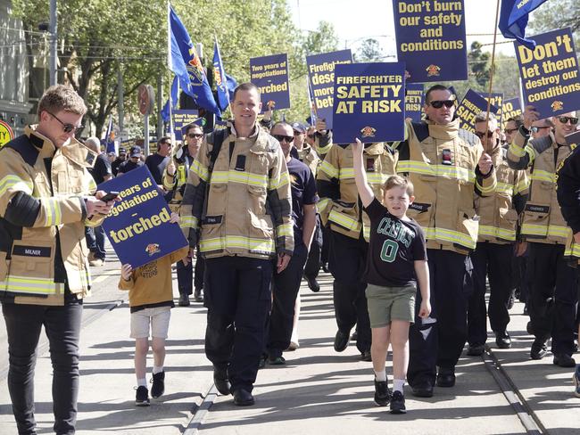 More than 1500 members of the Firefighters Union marched in the city last year demanding better rights. Picture: NCA NewsWire / Valeriu Campan