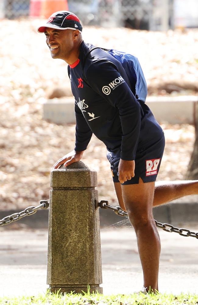 Roosters player Michael Jennings walks across to the training fields on Driver Ave in Moore Park on Wednesday. Picture: Rohan Kelly