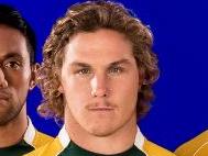 Wallabies James Slipper, Christian Lealiifano, Michael Hooper and Stephen Moore model the new team jersey.