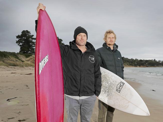 Brothers and big wave surfers James and Tyler Hollmer-Cross are ready for the Red Bull Cape Fear at Shipstern Bluff. Picture: PATRICK GEE