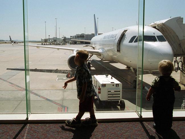 Young passengers wait for their Ansett flight. It was to be the last day Ansett flew in Australia.