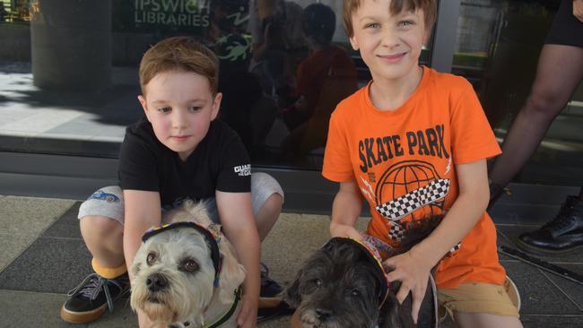 Ipswich 2023 Dog Day at Nicholas Street Precinct pictured is Jeremiah Bingham and Zion Healey with their dogs