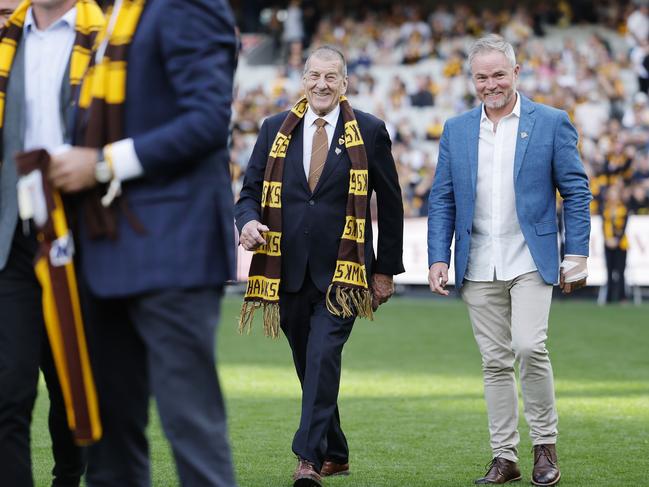 Jeff Kennett and Richie Vandenberg at Hawthorn’s centenary celebrations. Picture: Michael Klein
