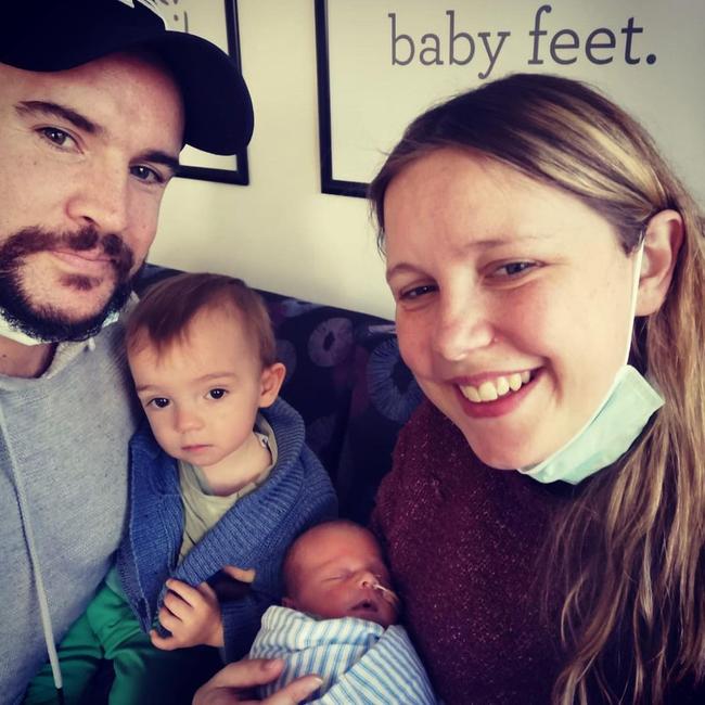 Leopold mum Isla Foy with her husband, Trevor, toddler, Bailey, and newborn, Freddie.