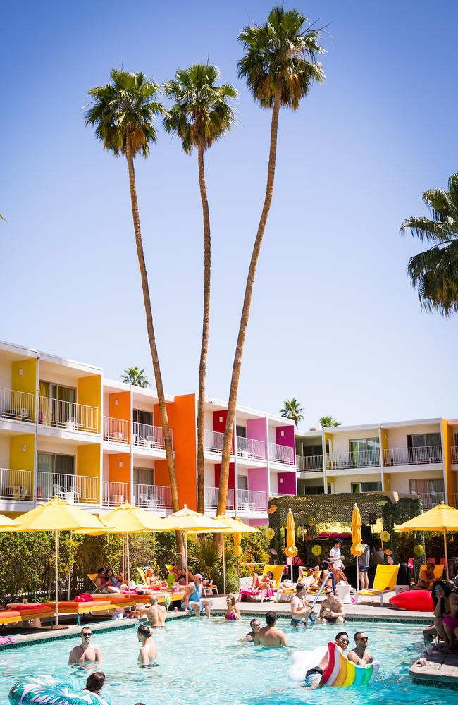 Cooling off! A Coachella pool party at the Saguaro Hotel in Palm Springs. Picture: Max Whittaker