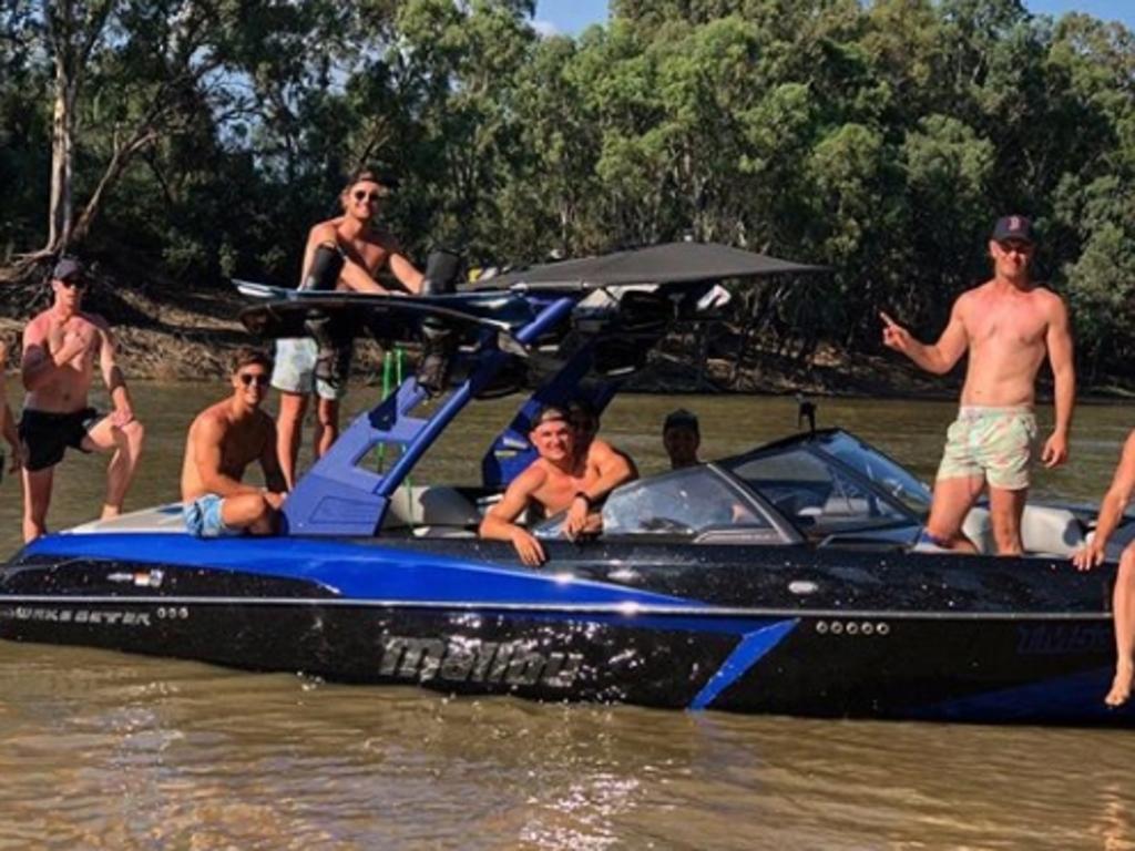 Port Adelaide footballer Ollie Wines wakeboarding on the Murray River at Echuca. PICTURE: Instagram