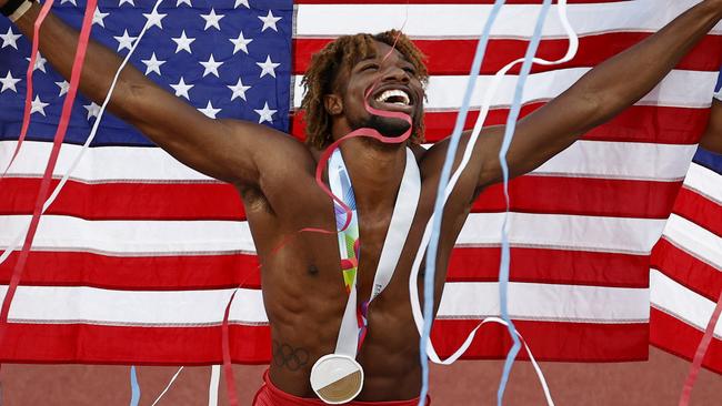 Noah Lyles has questioned the use of “World Champions” in the NBA. Photo by Steph Chambers/Getty Images