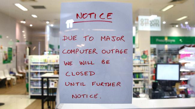 The Terry White Chemist at the Gasworks in Brisbane closed as its staff were unable to use its sytems during the CrowdStrike outage. Picture: David Clark