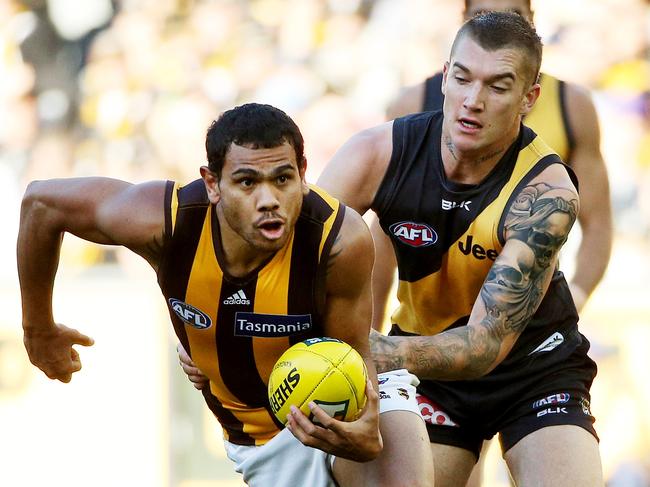 Territory superstar and Hawthorn premierships hero Cyril Rioli makes Mark Robinson’s Best 22 from the 2000s dynasty teams, along with Tigers’ star, Dustin Martin. Picture: Colleen Petch