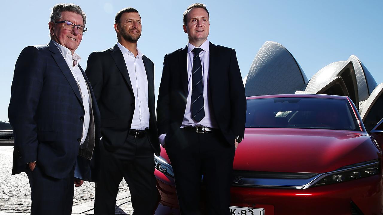 St Baker Energy Innovation Fund Founder (L-R) Trevor St Baker, CEO Rodger Whitby and Founder and MD of True Green Mobility Luke Todd in Sydney.