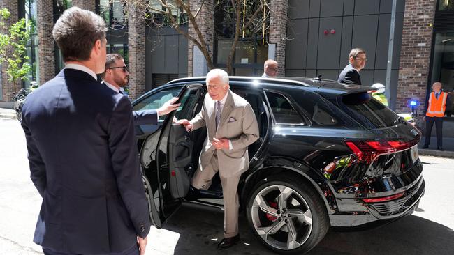 Britainâ€™s King Charles III arrives at the Homes NSW Cowper Street development in Sydney on October 22, 2024. Picture: Mark Baker / POOL / AFP