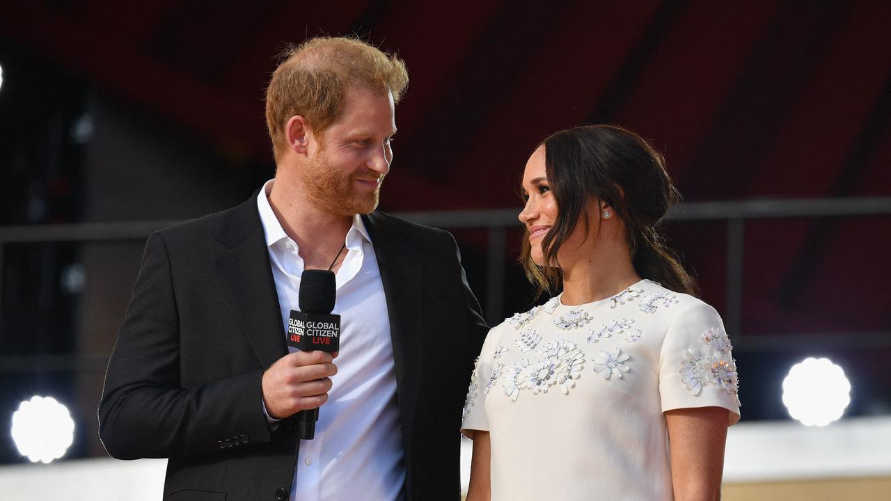 The couple took to the stage at the Global Citizen Live concert. Picture: Angela Weiss/AFP