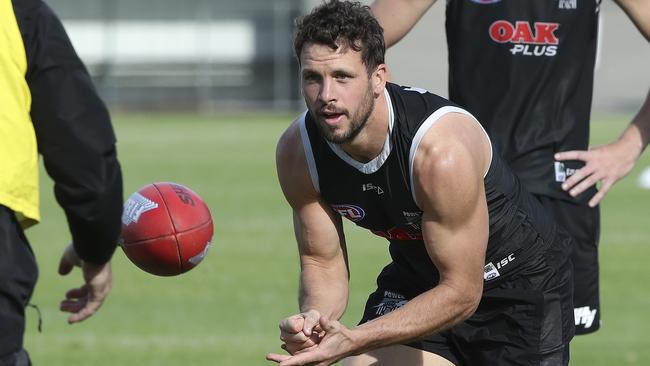 Travis Boak at training, ahead of his 250th game against Collingwood. Picture SARAH REED