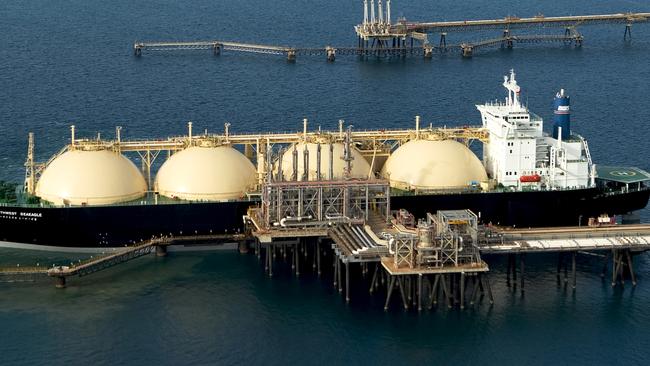 LNG tanker at loading terminal LNG (liquefied natural gas) tanker at the Karratha gas plant loading terminal, Western Australia