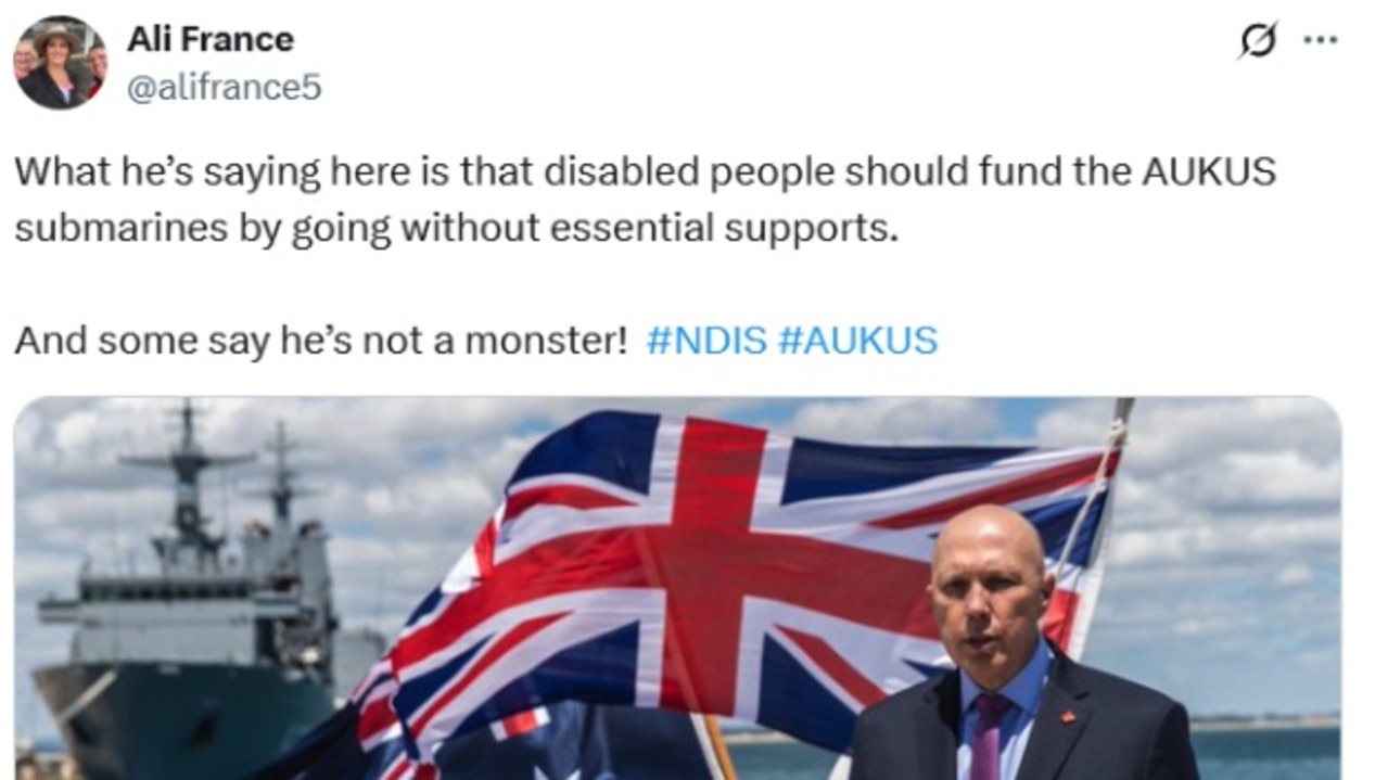 Ali France’s post on Peter Dutton and AUKUS.