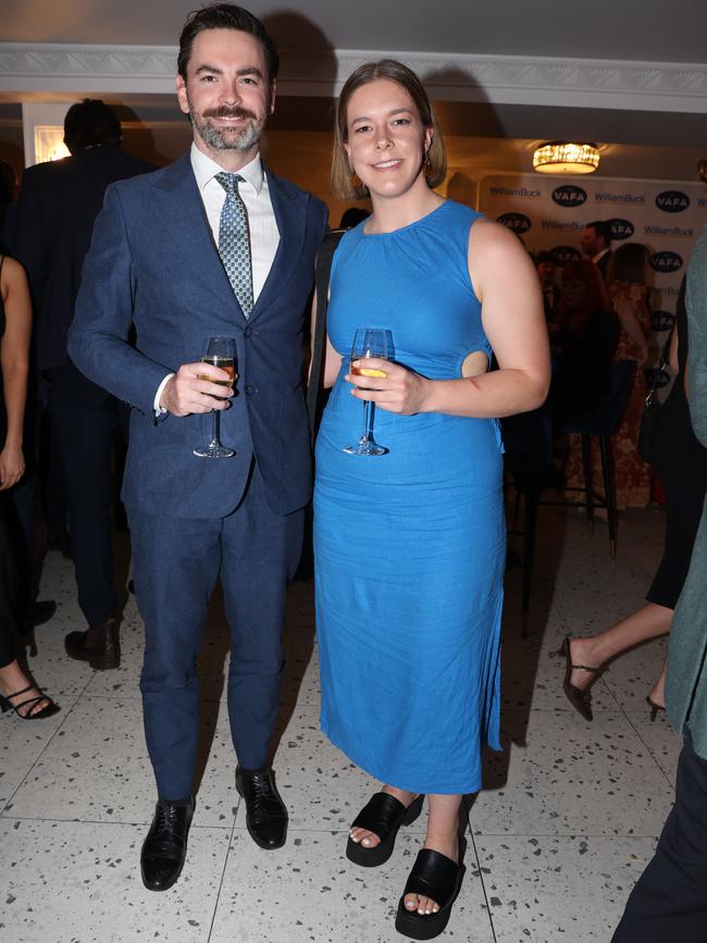 MELBOURNE, AUSTRALIA – OCTOBER 9 2024Lawrence Henry and Tess Beagley at the VAFA Awards Night at the San Remo Ballroom in Carlton on October 9, 2024Picture: Brendan Beckett