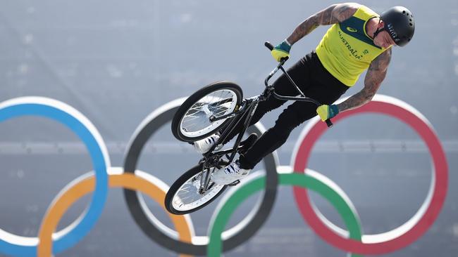 TOKYO, JAPAN - JULY 28: Logan Martin of Team Australia rides during a training session for the Cycling BMX Freestyle at Ariake Urban Sports Park ahead of the Tokyo Olympic Games on July 28, 2021 in Tokyo, Japan. (Photo by Cameron Spencer/Getty Images)