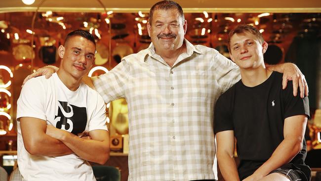 Manager Glen Jennings with Tim Tszyu (left) and his younger brother Nikita (right).