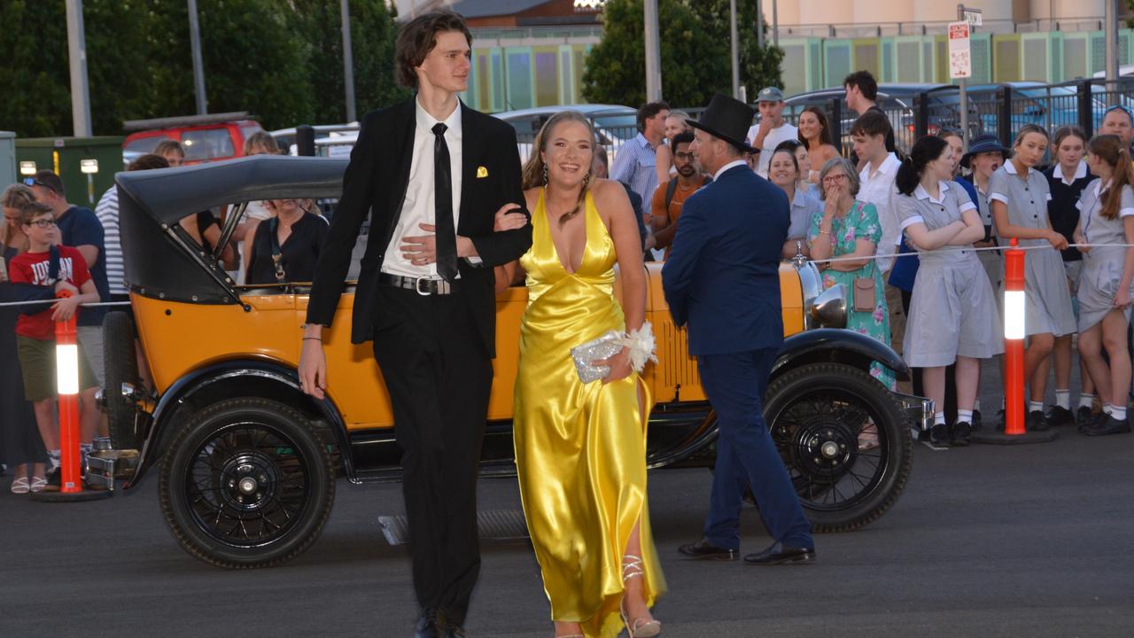 Toowoomba school formals. At the 2023 St Ursula's College formal is graduate Jasmine Lewis with her partner. Picture: Rhylea Millar