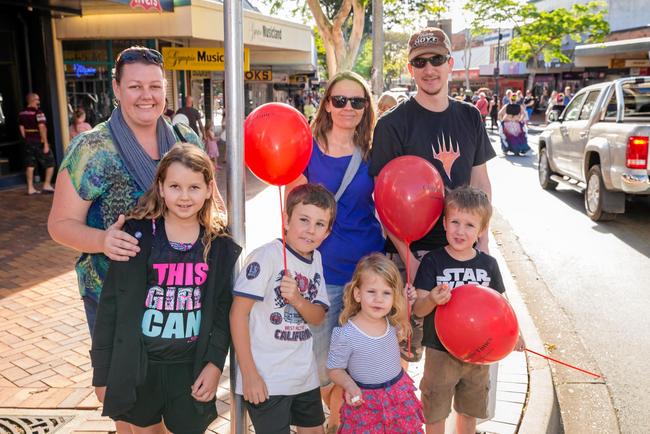 Festival fun for (back, from left) Tiffany Fordham, Leah and Gareth Francis, (front) Montana Fordham and William, Eve and Eamon Francis. Picture: LEEROY TODD