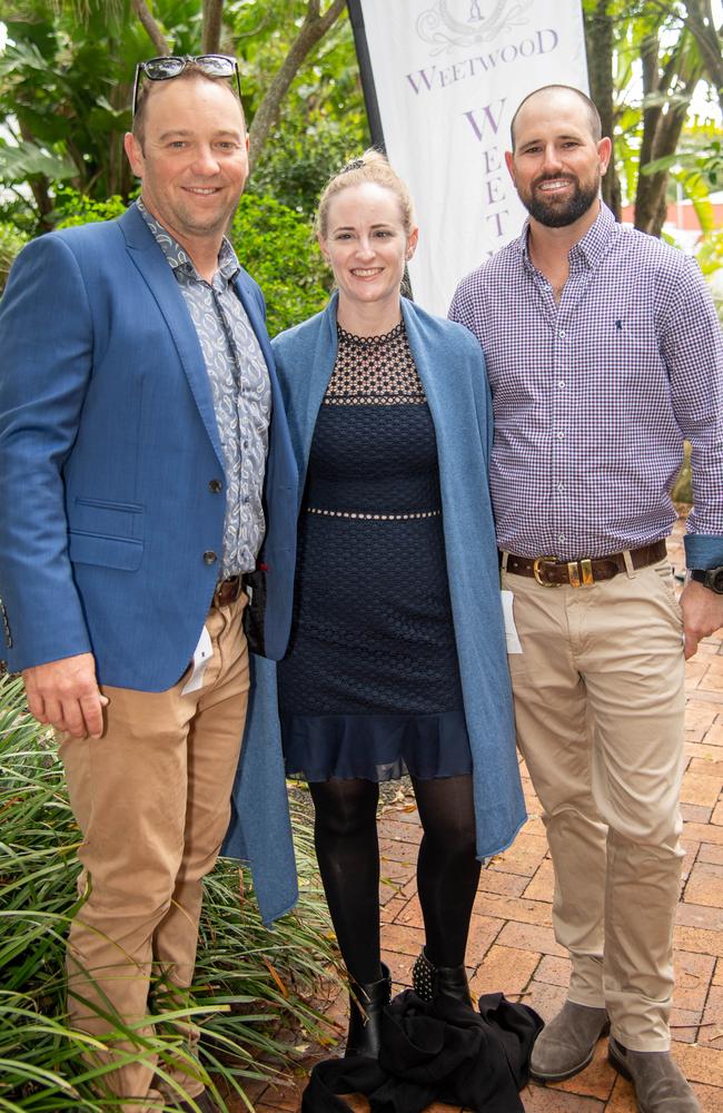 (From left) Adam Cronin, Kylie McBeath and Travis McBeath. Weetwood Raceday at Toowoomba Turf Club. Saturday, September 28, 2024. Picture: Nev Madsen.