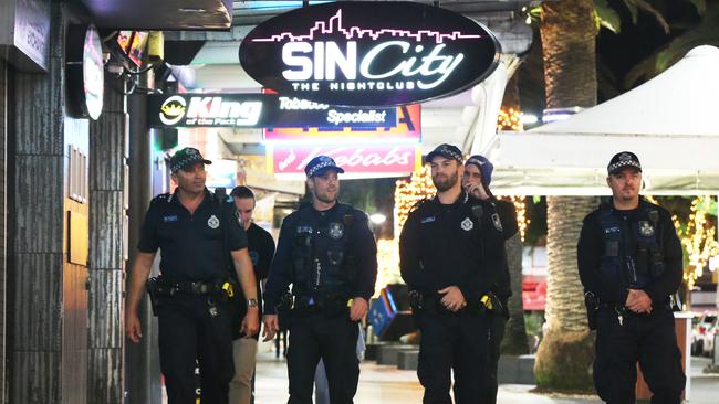 Police on patrol in Surfers Paradise. Picture Glenn Hampson