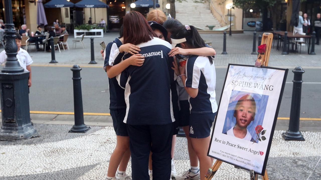 Students from Emmanuel College were among the mourners at Sophie Wang’s vigil. Picture: NewsWire / Richard Gosling